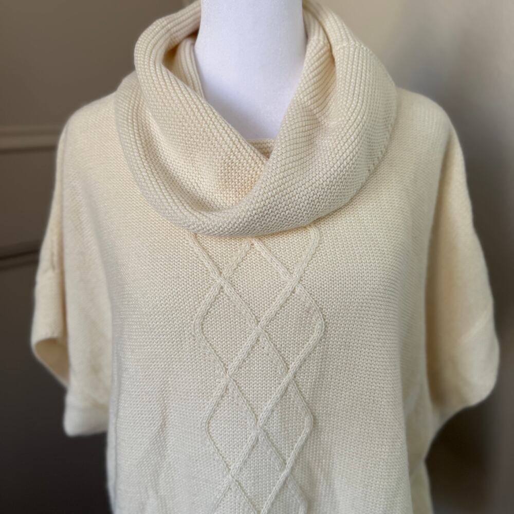 Coldwater Creek Ivory Short Sleeve Cowl Neck Sweater Womens L (14-16) Wool Blend - Picture 2 of 5